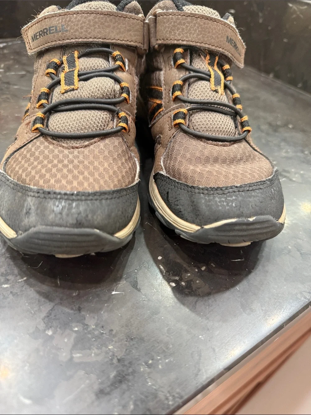 Boys Merrell Brown and Orange Kids Trail Sneakers/Ankle Hikers -2M